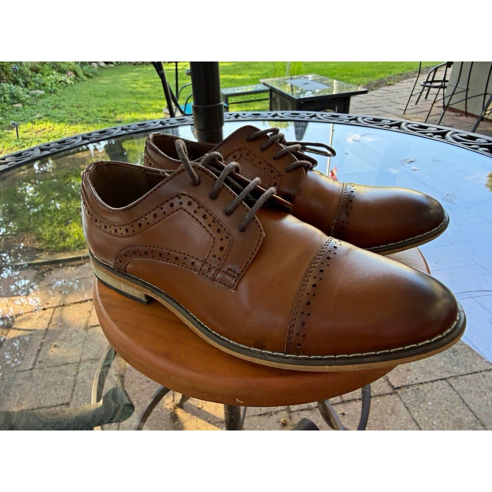 STACY ADAMS boys BROWN CAP TOE OXFORD LACE UP DRESS SHOE 43418-221
